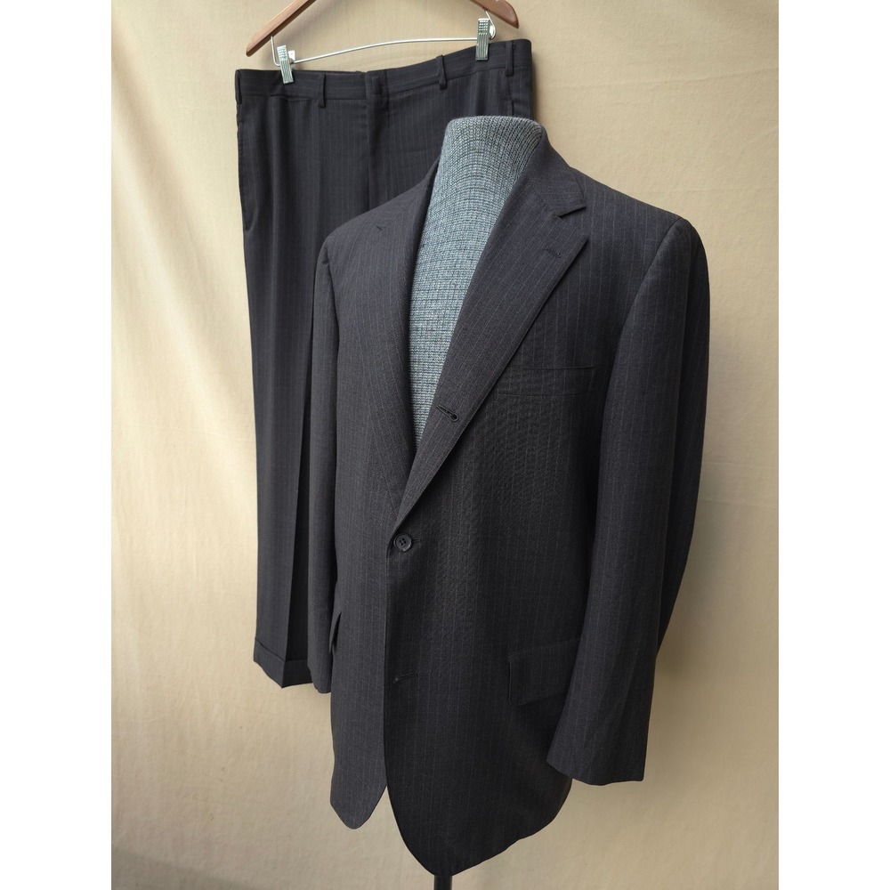 Vintage 1980s Brooks Brothers Brown Pinstripe Wool Suit Set Size 42R 36x28 USA
